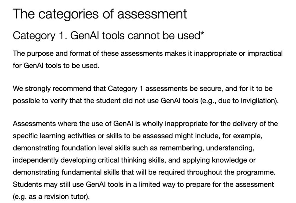 UCLの生成AI利用ガイドラインの一つのカテゴリー(出典: https://www.ucl.ac.uk/teaching-learning/generative-ai-hub/three-categories-genai-use-assessment)